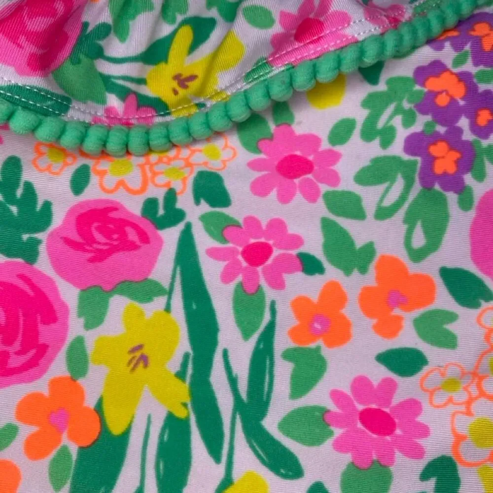 Cat & Jack Girls Floral Swim Top 3T One Shoulder Top Only Pom Trim